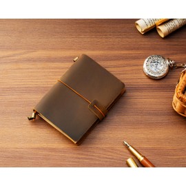 Ox Knight Leather Travelers Notebook, 8.6'' x 4.6'', Refillable Vintage Travel Journal, Handmade Leather Journal with Kraft Folder, and 3 Inserts (Standard Size, Brown)