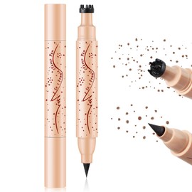 HOSAILY 2 in 1 Dual Ended Dark Brown Freckle Stamp&Freckle Pen, Waterproof Quick Dry Soft Dot Faux Freckles, Natural Lifelike Long Lasting Fake Freckle Marker Pencil Face Decoration Sunkissed Makeup