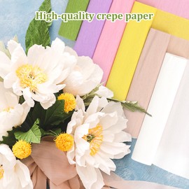 14 Colors Crepe Paper Rolls, 9.8 x 98 Inch Wide Crepe Paper Sheets with 100 Pcs Green Floral Iron Wire, Floral Band, Double-Sided Tape, and Scissors for Birthday Parties Weddings Festival Decoration