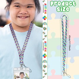 ULELE 4pcs Autism Awareness Lanyard with Swivel Hook, Multicolour, Polyester, Casual, Puzzle Printed, Safety Breakaway, Keychain, Name Badge Clip