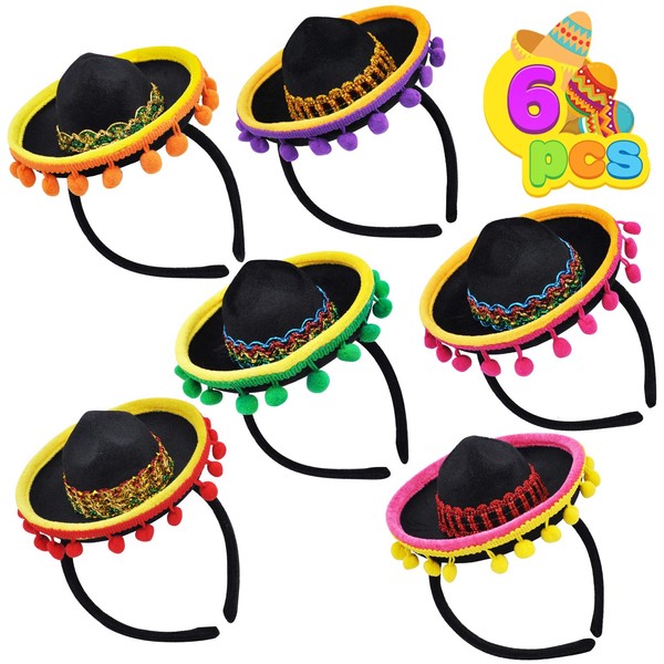 JOYIN 6 PCS Cinco De Mayo Fiesta Fabric Sombrero Headbands Party Costume for Fun Fiesta Hat Party Supplies, Luau Event Photo Props, Mexican Theme Decorations and Party Favors.