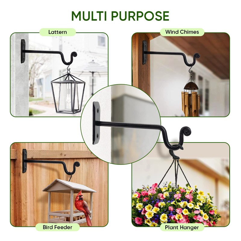 Idzo Black Plant Hooks for Wall 7.5 inch, Hanging Capacity