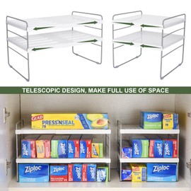 2 Pack Expandable Kitchen Wrap Organizer Rack, Height & Width Adjustable Aluminum Foil and Plastic Wrap Organizer for Pantry, Cabinet Food Wrap Organization and Storage - (3 Tier 9.8 to 15.6"L)