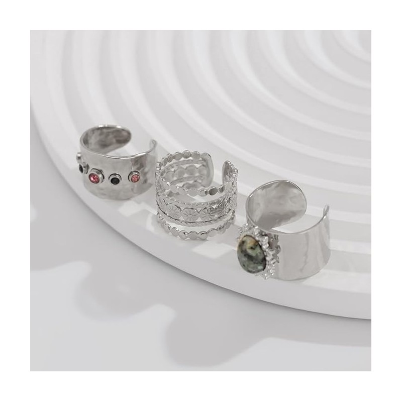 Dainty Wide Band Ring Set of 3 for Women Adjustable