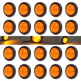 NEW SUN 20pcs Amber 2" Round LED Trailer Lights, Clearance Side Marker Lights 4 Diodes 12V, Waterproof with Grommet & Plug 2 Pin for Trailer, Truck, RV, Camper, Boat, Fender