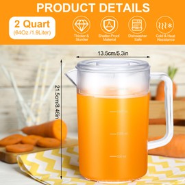 Funnymoom 4 Pack Plastic Pitcher with Lid 2 Quart Large Ice Tea Pitcher for Fridge Water Pitcher Drink Dispenser Juice Containers with Lid and Spout Heavy-duty Shatterproof Plastic Pitcher, Clear