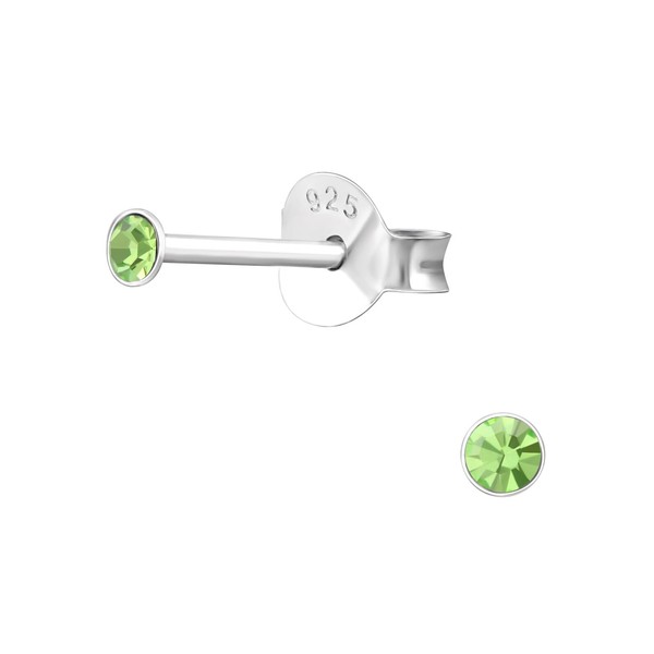 2mm Sterling Silver Peridot Green Crystal Round Tiny Stacking Stud