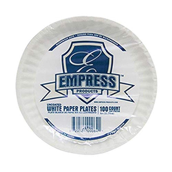 Empress E30200 Uncoated Paper Plate, 6" Size, White (Pack of 100)