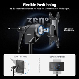 NEEWER VESA Monitor Mount Adapter with Arca Type Quick Release, 360° Rotatable Ball Head, M4 Screw & 5/8" Receiver Light Stand Adapter for TV Screen, Field Monitor, C Stand, Max Load: 44lb/20kg, MA016