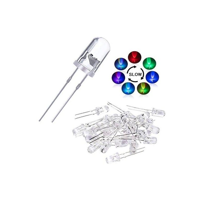 100pcs 5mm RGB Multicolor Slow Flashing LED Diode, Multi-Color Blinking