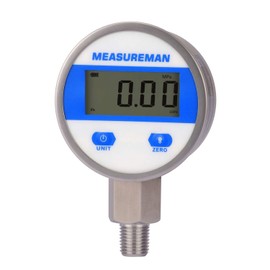 MEASUREMAN 2-1/2" dial, Digital Industrial Pressure Gauge with 1/4" NPT Lower Mount, Stainless Steel case and Connection, 0-100psi/bar, 1%,Battery Powered, with LED Light