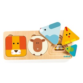 DJECO Anima Basic Molding Puzzle, Inset Puzzle, Shape Matching, Baby Wooden Puzzle, Birthday Gift (DJ06206)