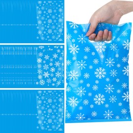 Saypacck 48 Pcs Christmas Plastic Gift Bags 8 x 12 Inch Snowflake Goodie Bags Winter Treat Bags with Handle Holiday Snow Merchandise Bag for Small Business Shopping Retail Xmas Party Favors(Blue)