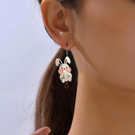 Easter Earrings for Women Cute Bunny Dangle Earring Shiny Rabbit Earrings Spring Earring Easter Party Holiday Jewelry (White)