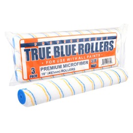 True Blue 18" Professional Paint Roller Covers, 18Inch, Best for All Types of Painting Surfaces, Refill Bulk Pack (3, 3/8" Nap)