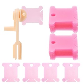 HARFINGTON 100pcs Embroidery Floss Bobbins with Bobbin Winder, Plastic Cross Stitch Thread Organizer Holder Cards Sewing Thread Sorting Tool Storage for Craft DIY Sewing, Pink