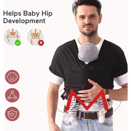 Baby Wrap Carrier Breathable Mesh Cool Summer Fabric Baby Carrier Easy to Wear Hands-Free Baby Carrier Moisture Wicking Soft Ideal for Newborns and Kids Under 50lbs (Black)