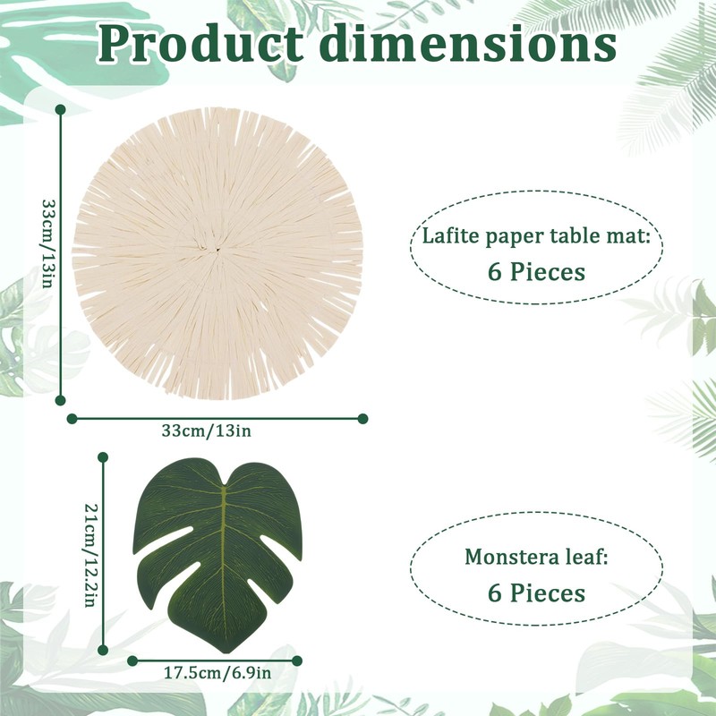 12Pcs Placemats and Palm Placemat, Green Straw Leaf Table Mat,