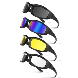 Jeemeele Motorcycle Riding Glasses Motorcycle Goggles 4PCS Padding Goggles Motorcycle Sunglasses UV Protection Dustproof Windproof for Outdoor Actives (Black+Blue+Yellow+Clear)