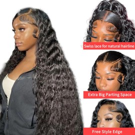 28 Inch 13x6 Lace Front Wigs Human Hair Deep Wave HD Lace Front Wigs Human Hair 180 Density Pre Plucked Glueless 100% Brazilian Human Hair Lace Frontal Wigs for Black Women