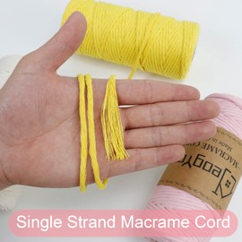 3mm Macrame Cord, Single Strand Macrame Cord 3mm x 109 Yards Thick String Macrame Yarn, Colored Natural Cotton Rope, Colorful Cotton Cord, Macramé Supplies for Wall Hanging Plant Hanger Crafts