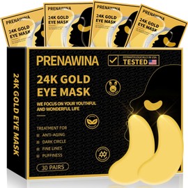 Under Eye Patches for Puffy Eyes Treatment 30 Pairs, 24K Gold Under Eye Masks for Dark Circles and Puffiness, Eye Gel Pads w/ Collagen, Sodium Hyaluronate, Rose Essence for Eye Bags Treatment