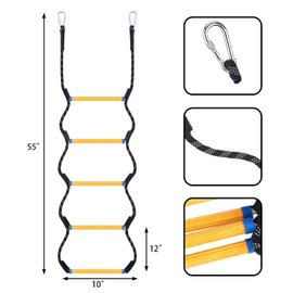 Boat Rope Ladder 5 Step, Airsearth Load Capacity 400 lbs Rope Ladder for Inflatable Boat, Kayak, Motorboat, Canoeing, Fishing Boat, Extra Long Portable Marine Boarding Five Tire Rope Ladder (1pcs)