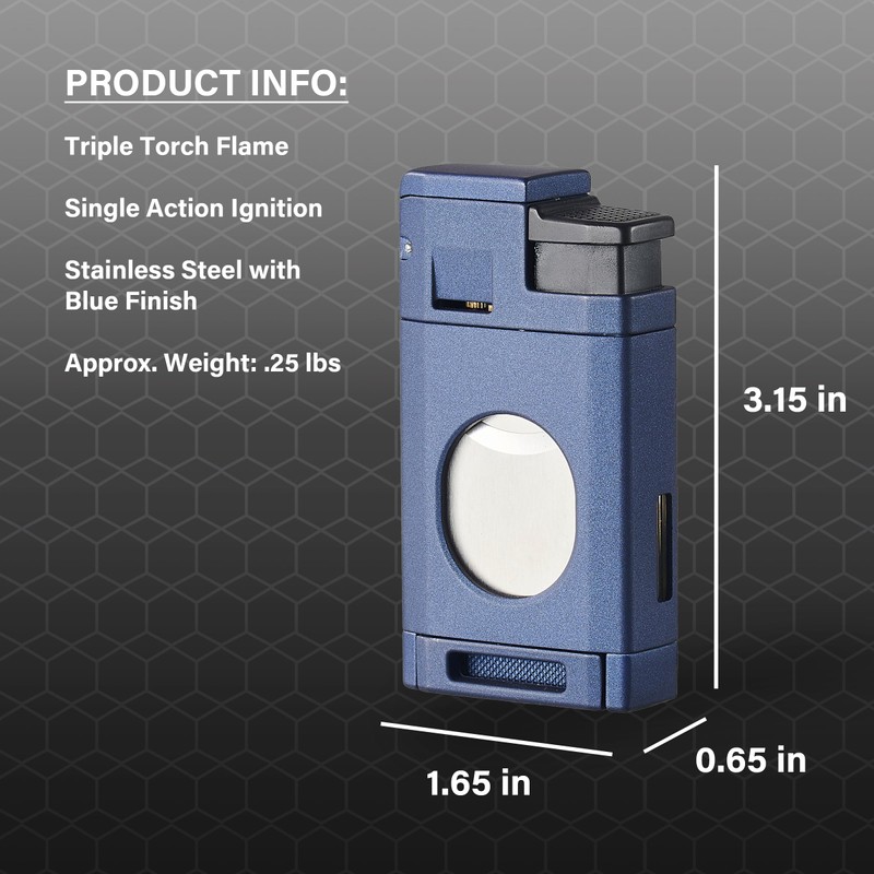 Visol LighCut Butane Torch Triple Flame Refillable Gas Lighter, Built-in