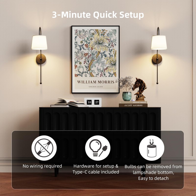 Wall Decor Sconces Set of Two Battery Operated, Rechargeable Wireless