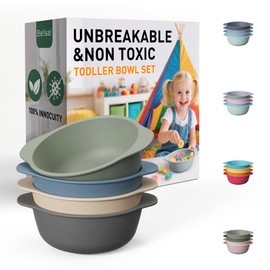 Bellsal Kids Bowls Food Container Sets, Set of 4 Kid-Sized Bowls, Dishwasher Safe Kid Bowl Natural for Babies, Eco-Friendly Tableware (Green)