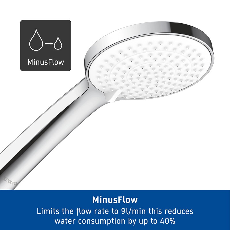 Duravit UV0652015010 Universal Shower Head, Chrome/White, wassersparend (MinusFlow), mit 3
