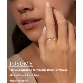 TOSGMY Gold Birthstone Rings for Women Non Tarnish 14K Gold Plated Stackable Dainty Emerald Green Gemstone Cubic Zirconia Wedding Engagement Ring for Her Birthday Gifts for Mom Jewelry Size 6-10