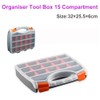 Tool Storage Box, 15 Compartments Transparent Small Parts Organizer Box,