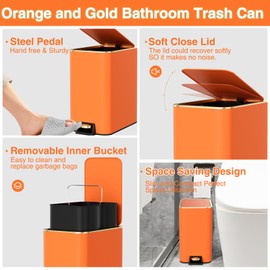 XLHOMO Bathroom Accessories 8 Piece Orange and Gold Bathroom Set, Bath Accessories with Stainless Steel Trash Can,Toilet Brush,Toothbrush Set,Soap Dispenser