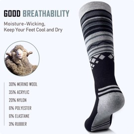 OutdoorMaster Unisex Merino Wool Ski Socks for Men/Women (OTC) Non-Slip Cuff Design,Thermal Socks for Winter, Snowboarding