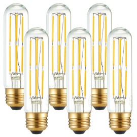 LiteHistory Tubular Light Bulb 6W Equal E26 LED Bulb 60 Watt dimmable Neutral White 4000K E26 Edison Bulb AC120V 600lm T9 T10 LED Bulb for Rustic Pendant,Island,Chandeliers,Wall sconces Pack of 6