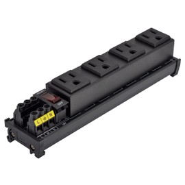 DIN Rail Mount AC 120V NEMA 5-15R Receptacle Outlet Power Strip Module, with Rocker Switch Thermal Circuit Breaker Overload Protector (4 Outlets)