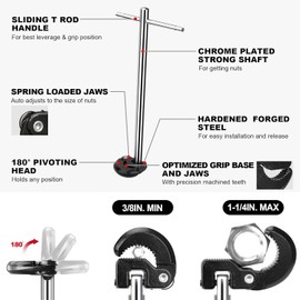 HAUTMEC HAUTMEC PL0024 10" Basin Wrench Sink Faucet Wrench for Tight Spaces with Adjustable 3/8' to 1-1/4'