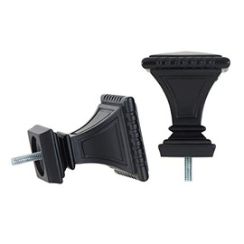Ivilon Carved Square Finials for Curtain Rods of 1 and 1-1/8 Inch Diameter Color Black