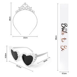 YUNYAKARSA Pack of 4 Hen Party Accessories Women - Bride to Be Sash + Veil Bride + Heart Sunglasses JGA + Bride Headband, JGA Decoration Women for Stag Party Women, Bride to Be Decoration
