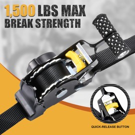 Performance Master Retractable Ratchet Straps 4 Pack 1 Inch x 10 Feet (1,500lb Break Strength) - Heavy Duty Auto Self Retracting Tie Down Straps for Truck Cargo Trailer Motorcycle SUVs Black