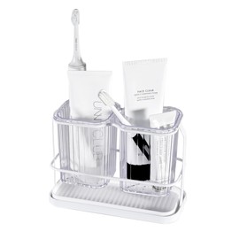 KONE Clear Toothbrush Holders for Bathrooms, 2 Cups Toothbrush Holders Wall Mounted, Dry & Wet Separation, Bathroom Organizers and Storage, Bathroom Toothbrush Holder Set for Family Kids