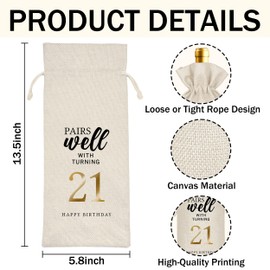 Funny 21st Birthday Wine Bag Gifts Ideas for Women Men, Happy 21st Birthday Party Decoration Wine Gift Bag, Pairs Well with Turning 21, Gifts for Women Her Girlfriend Sister (B25）