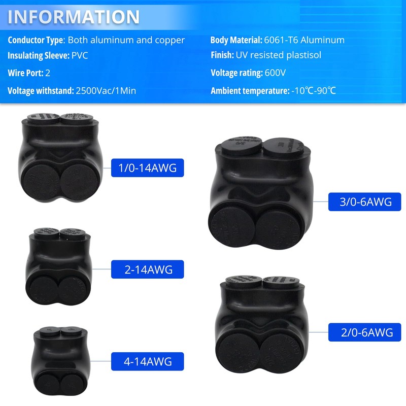 TOMSHIELE Rubber Insulated Cable Connectors, Insulated Multi Tap Connectors, 2