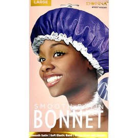 DONNA Smooth Satin Bonnet, Soft Elastic Band Sleep Cap for Women, Stay on All Night Hair Wrap Cover Bonnet for Curly Hair, Saint Bonnet for Sleeping Soft Band Large Purple Color