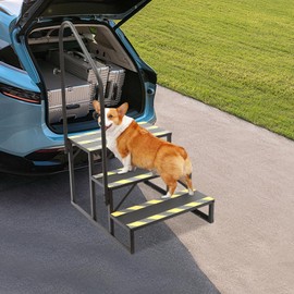 Mobile Home Stairs 3 Step RV Step Ladder with Handrail Heavy Duty Steel RV Stairs Portable Hot Tub Steps Outdoor Camper Porch Step Swimming Pool Step Ladder for Pet Travel Trailers