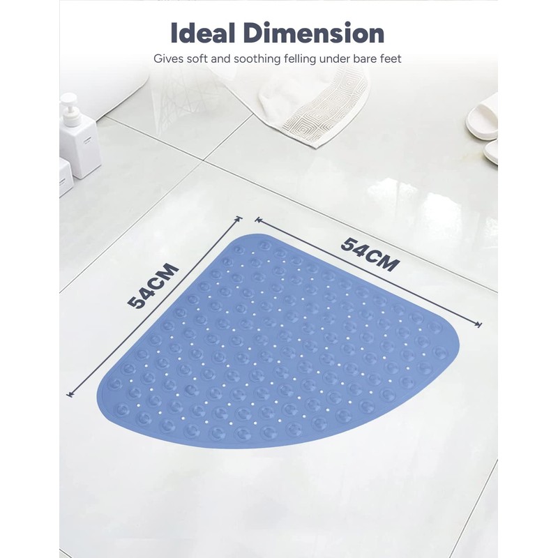 ADOV Corner Shower Mat, 54x54cm Curved Non Slip Anti-Mould Bath