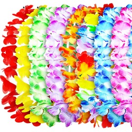 Giegxin LED Hawaiian Light up Flower Lei Tropical Glow Necklaces Artificial Rainbow Lei for Adult Hawaii Luau Themed Party Carnival Beach Wedding Masquerade(Multicolor,12 Pcs)