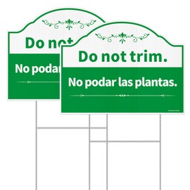 Do Not Trim Sign,Bilingual Plant Sign in English and Spanish, 2Pack-12" x 9"Double Sided with Metal H-Stakes, UV Protected, Waterproof, Non-Fading, Easy to Mount (Green)