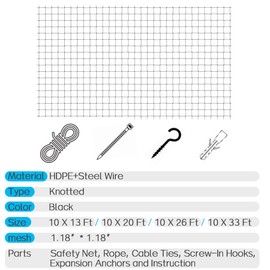 Morimoe Cat Balcony Net, Steel Wire Reinforced, Anti-Fall Fence, Safety Net, Extra Strong (10 X 26 Ft)
